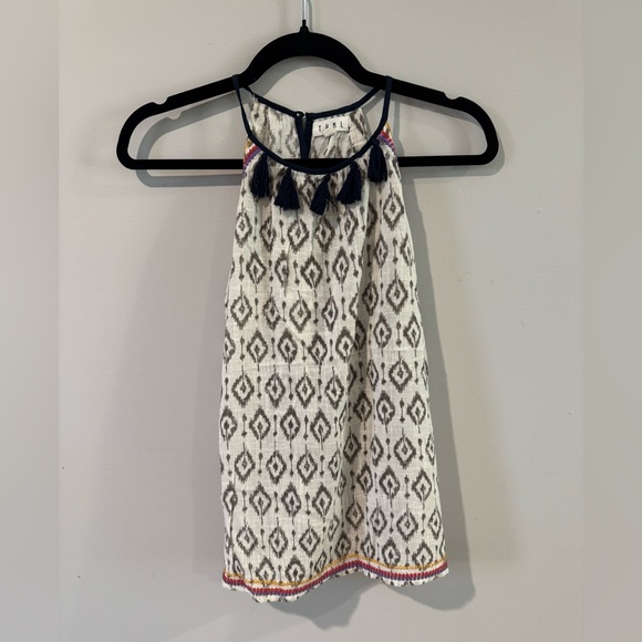 THML Black and White Geometric Halter Top with Tassels - Picture 1 of 6